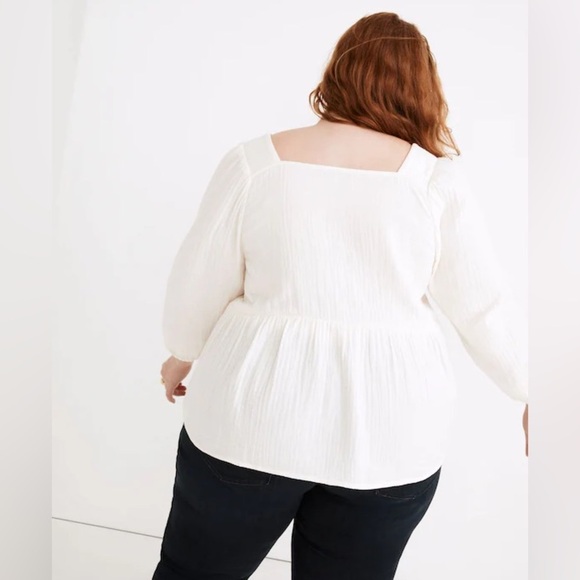 Madewell Plus Lightspun Millbrook Puff-Sleeve Peplum Top. Lighthouse. 2X. - Picture 2 of 8
